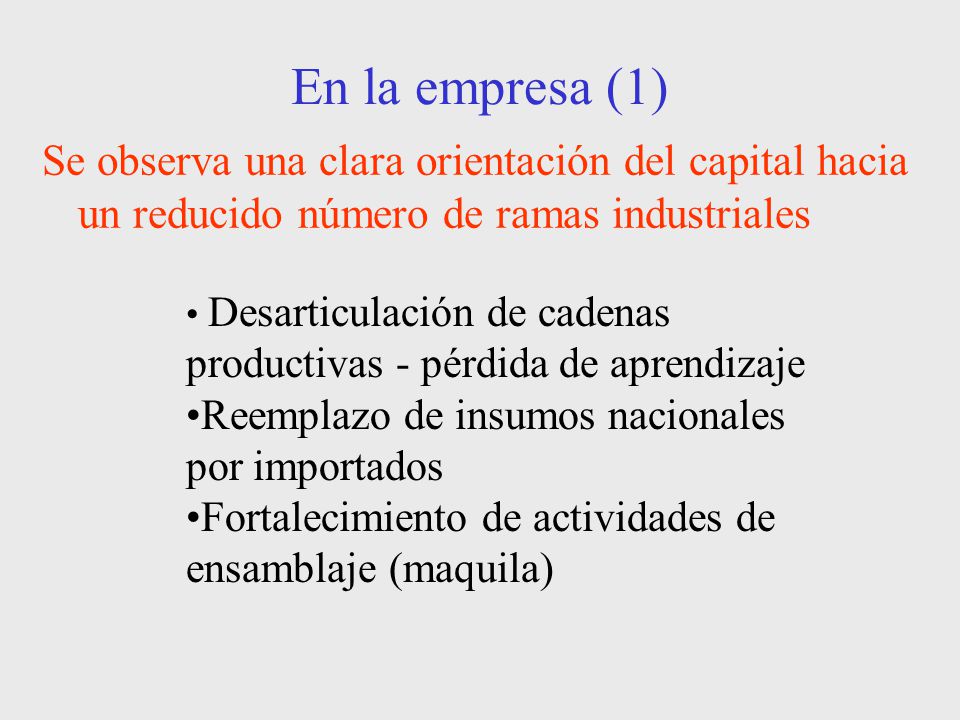 En la empresa (1) Se observa una clara orientación del capital hacia un reducido número de ramas industriales.