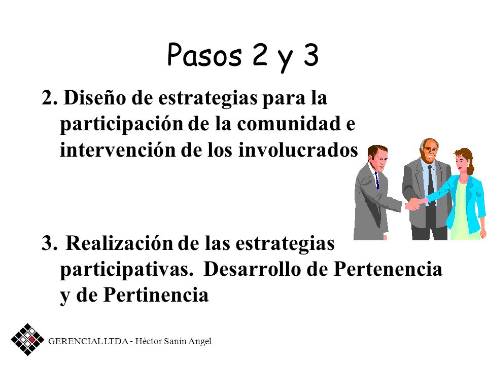 Pasos 2 y 3 2. Diseño de estrategias para la participación de la comunidad e intervención de los involucrados.