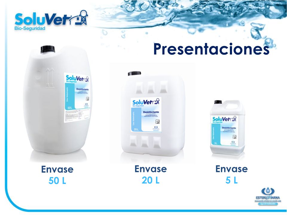 Presentaciones Envase 50 L Envase 20 L Envase 5 L