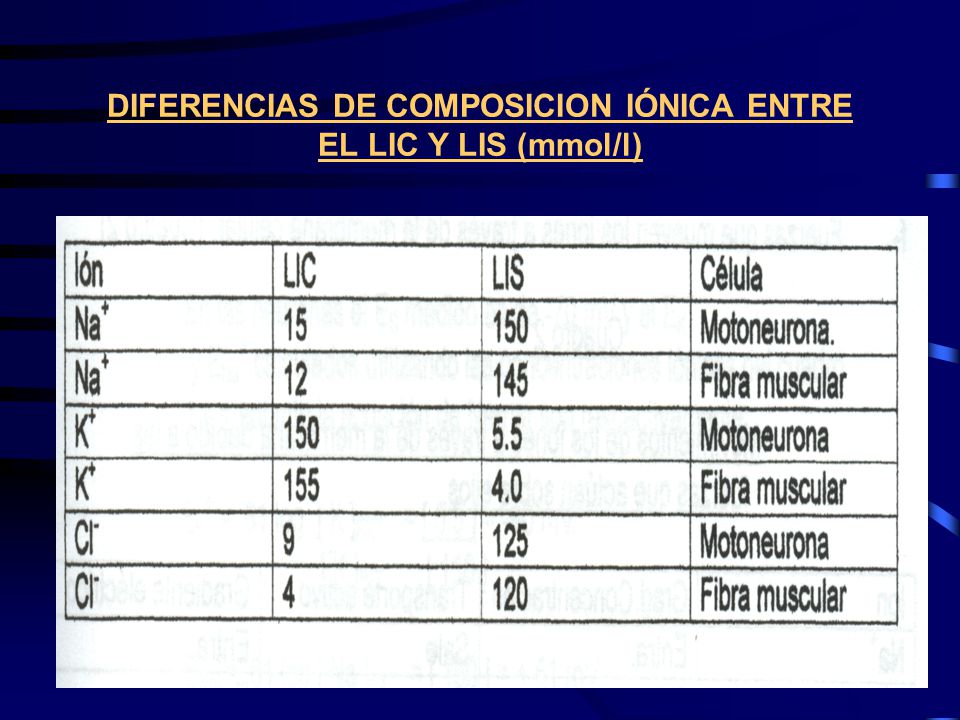 DIFERENCIAS DE COMPOSICION IÓNICA ENTRE EL LIC Y LIS (mmol/l)