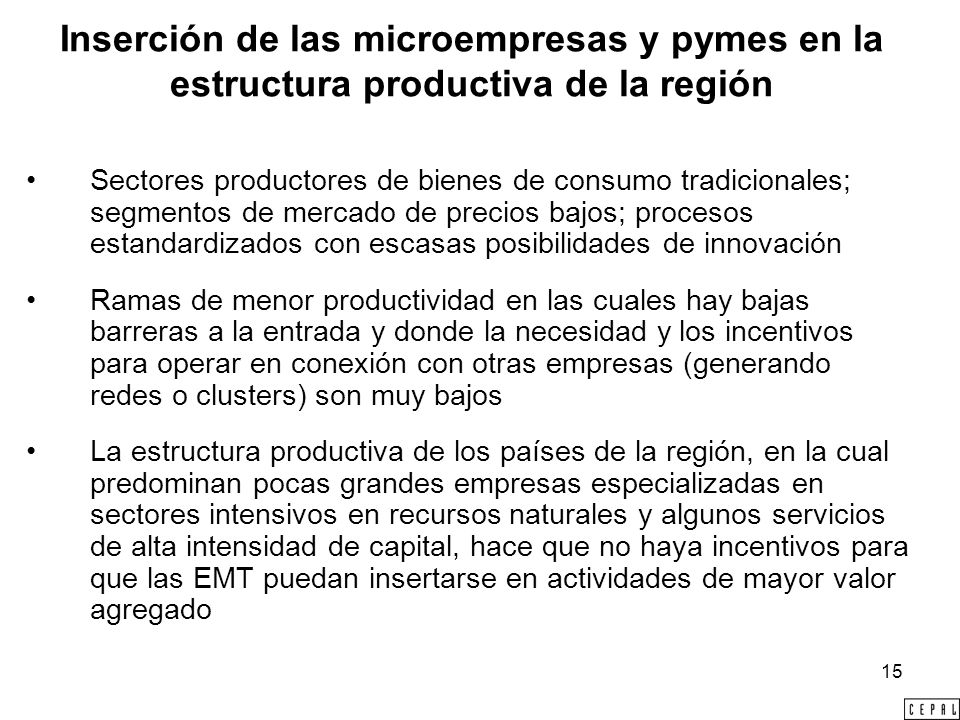 Inserción de las microempresas y pymes en la estructura productiva de la región
