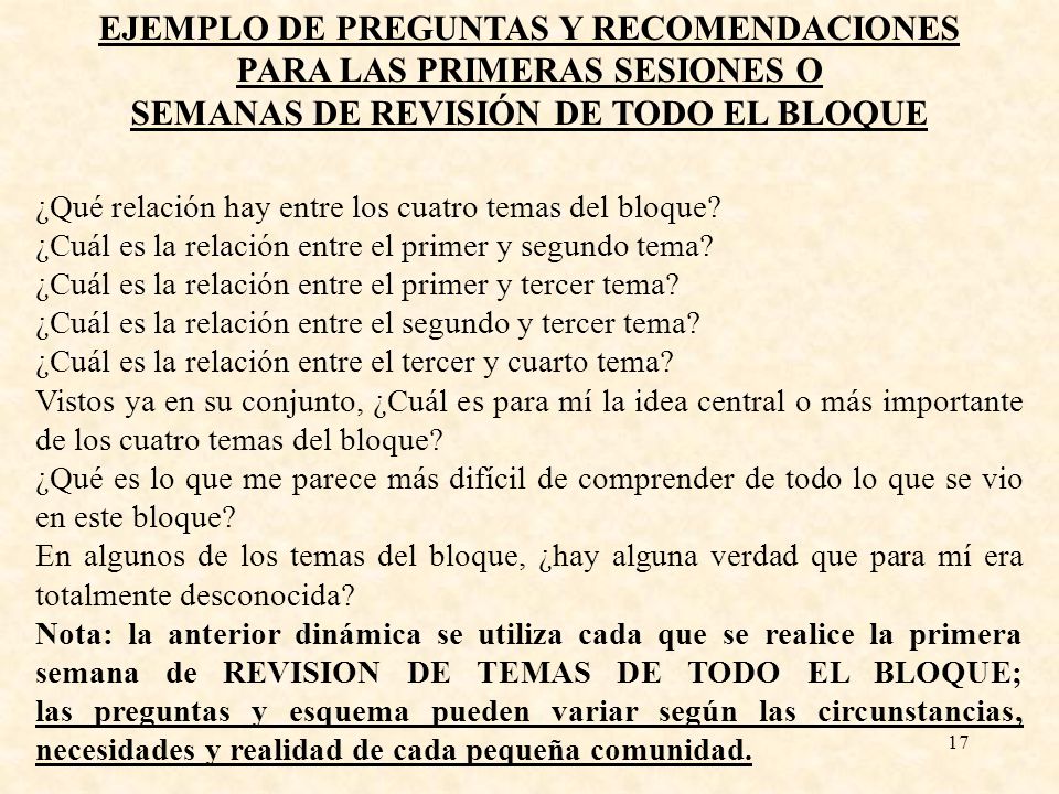 EJEMPLO DE PREGUNTAS Y RECOMENDACIONES PARA LAS PRIMERAS SESIONES O