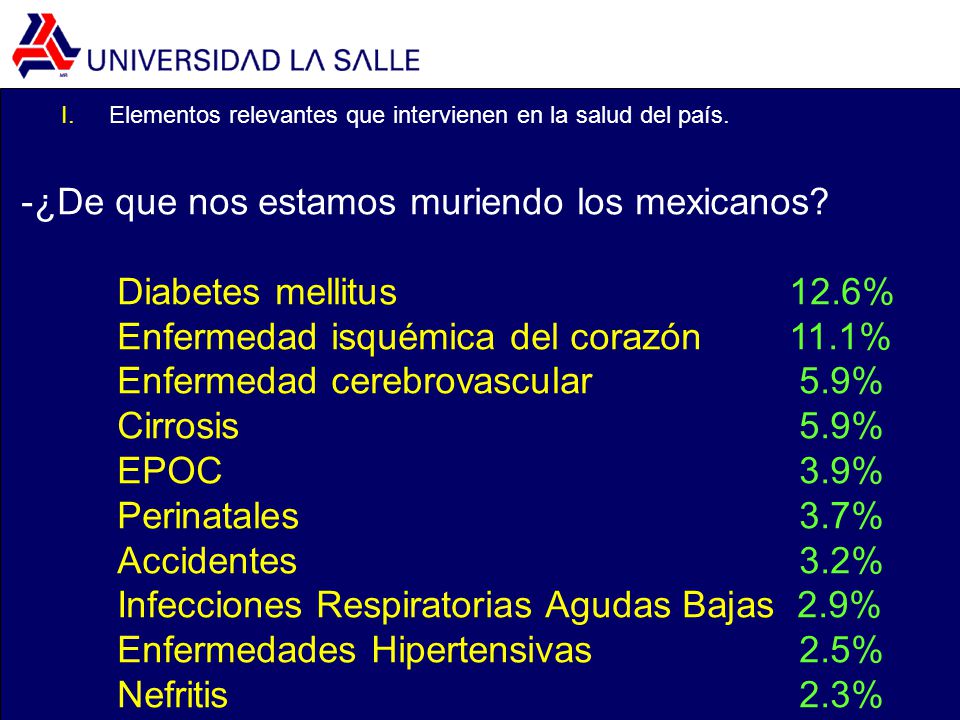 ¿De que nos estamos muriendo los mexicanos Diabetes mellitus 12.6%
