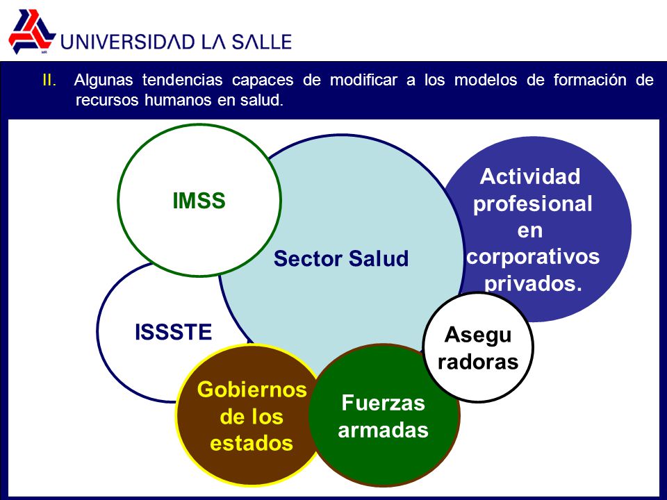 Actividad IMSS profesional en Sector Salud corporativos privados.