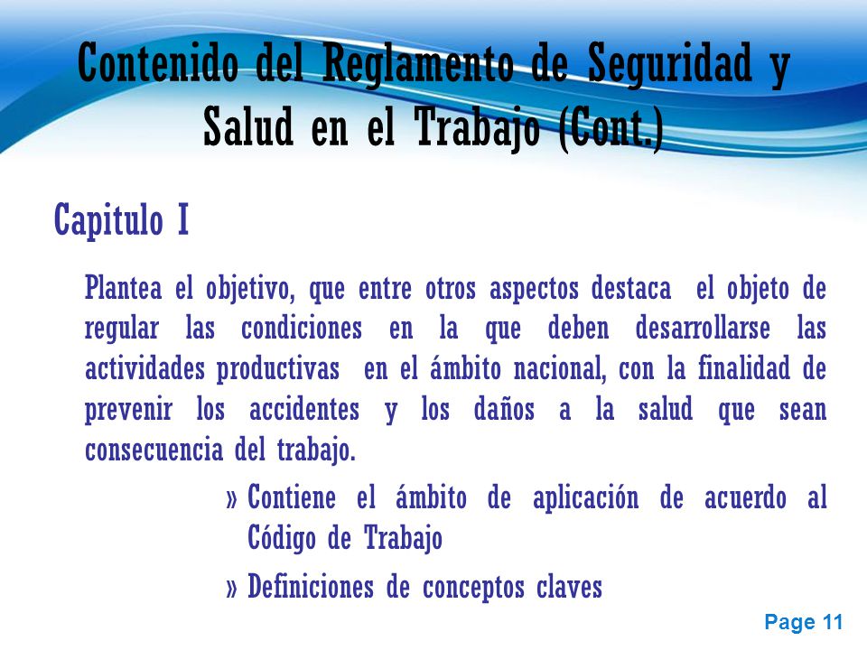 Contenido del Reglamento de Seguridad y Salud en el Trabajo (Cont.)