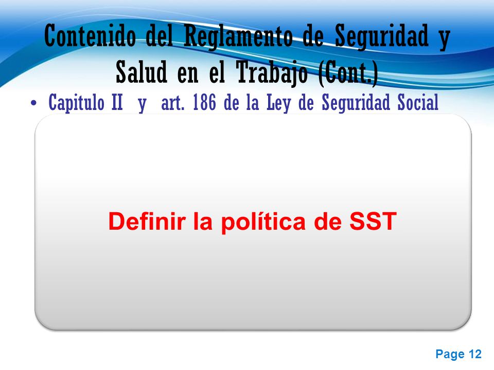 Contenido del Reglamento de Seguridad y Salud en el Trabajo (Cont.)