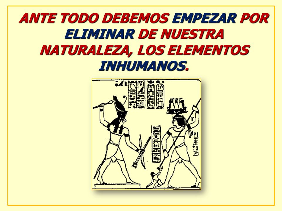 ANTE TODO DEBEMOS EMPEZAR POR ELIMINAR DE NUESTRA NATURALEZA, LOS ELEMENTOS INHUMANOS.