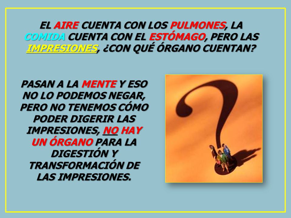 EL AIRE CUENTA CON LOS PULMONES, LA COMIDA CUENTA CON EL ESTÓMAGO, PERO LAS IMPRESIONES, ¿CON QUÉ ÓRGANO CUENTAN