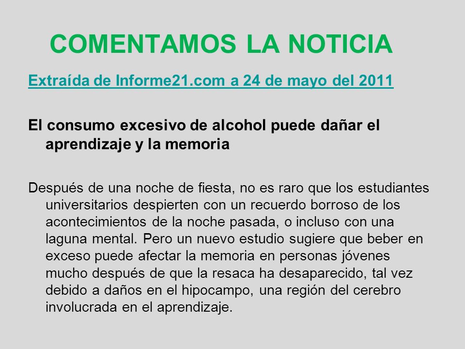 COMENTAMOS LA NOTICIA Extraída de Informe21.com a 24 de mayo del 2011