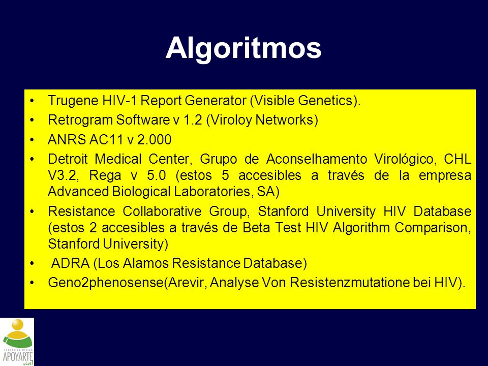Algoritmos Trugene HIV-1 Report Generator (Visible Genetics).
