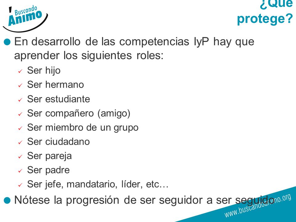 ¿Qué protege En desarrollo de las competencias IyP hay que aprender los siguientes roles: Ser hijo.