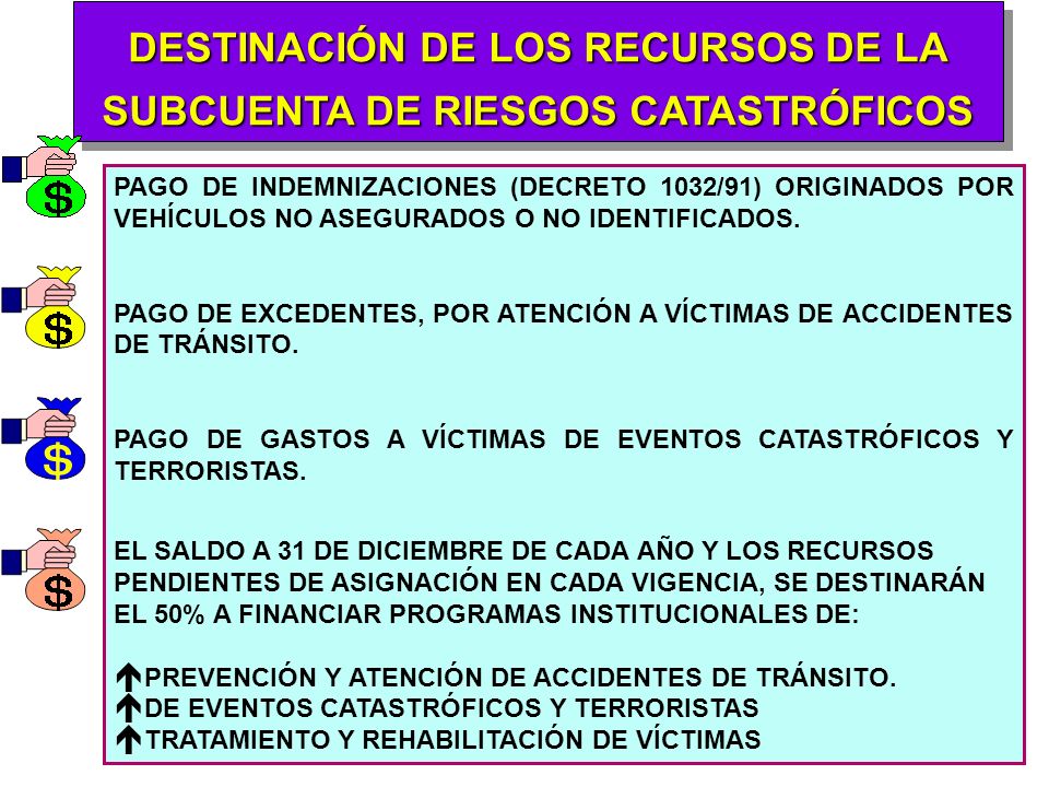 DESTINACIÓN DE LOS RECURSOS DE LA SUBCUENTA DE RIESGOS CATASTRÓFICOS
