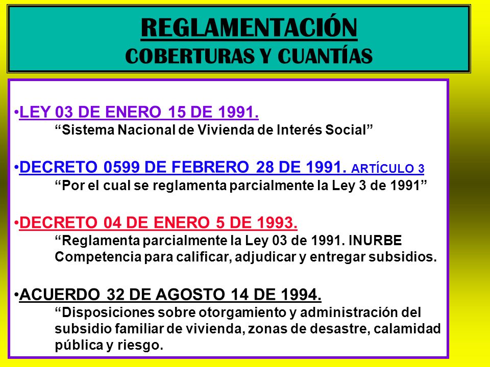REGLAMENTACIÓN COBERTURAS Y CUANTÍAS LEY 03 DE ENERO 15 DE 1991.