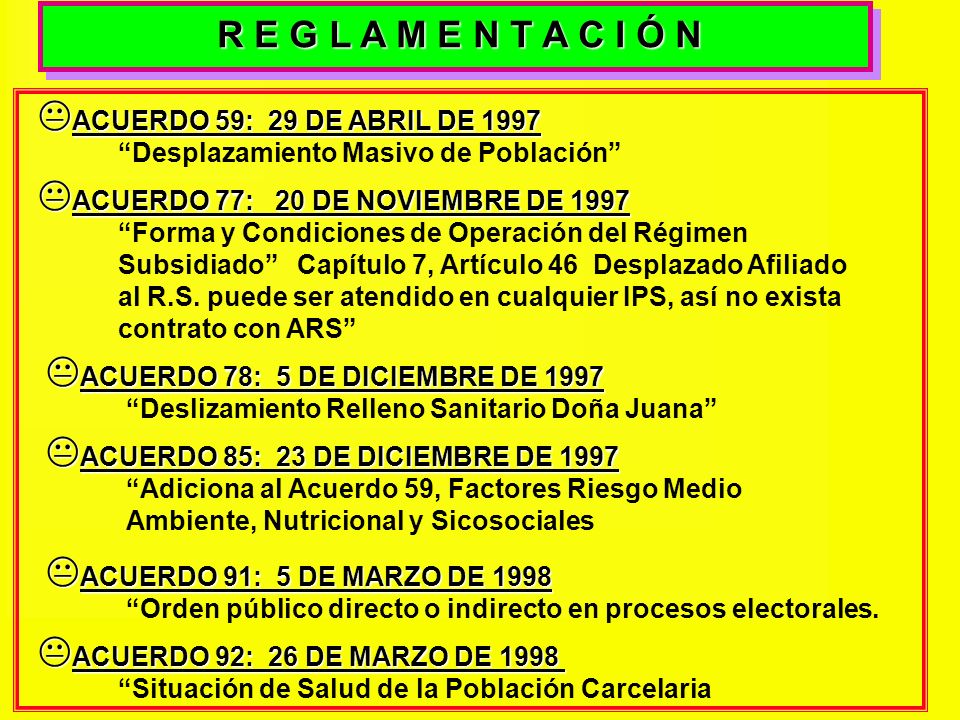 R E G L A M E N T A C I Ó N ACUERDO 59: 29 DE ABRIL DE 1997