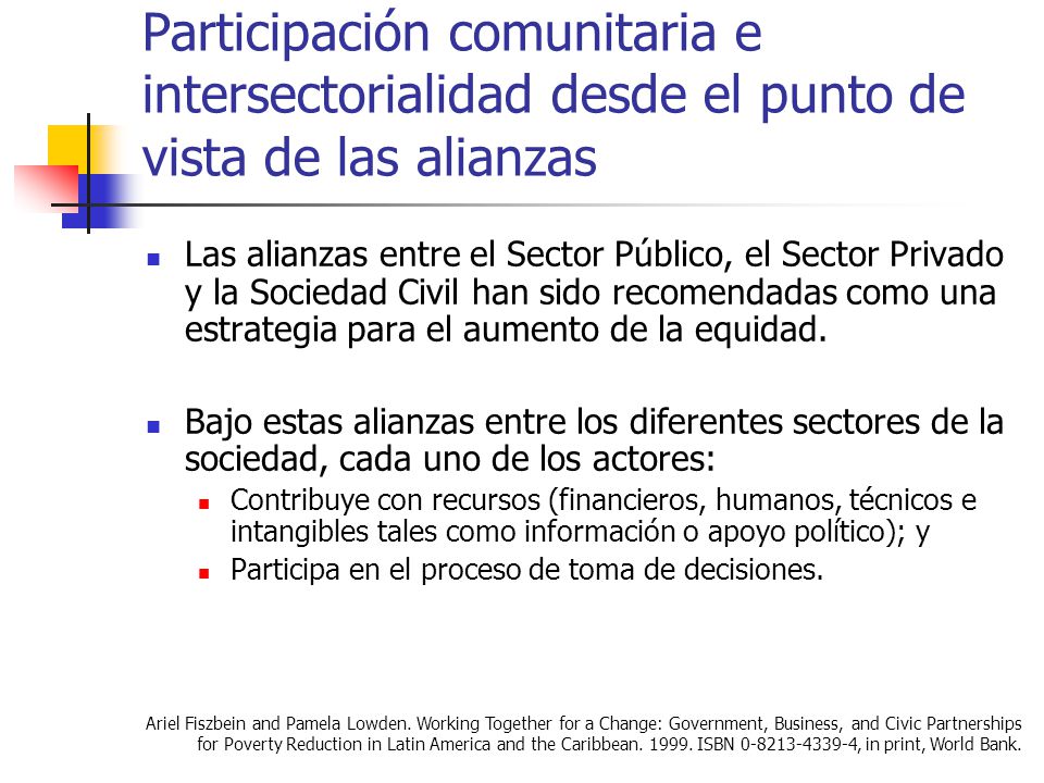 Participación comunitaria e intersectorialidad desde el punto de vista de las alianzas