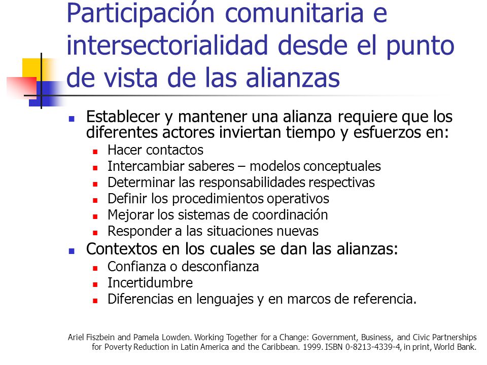 Participación comunitaria e intersectorialidad desde el punto de vista de las alianzas