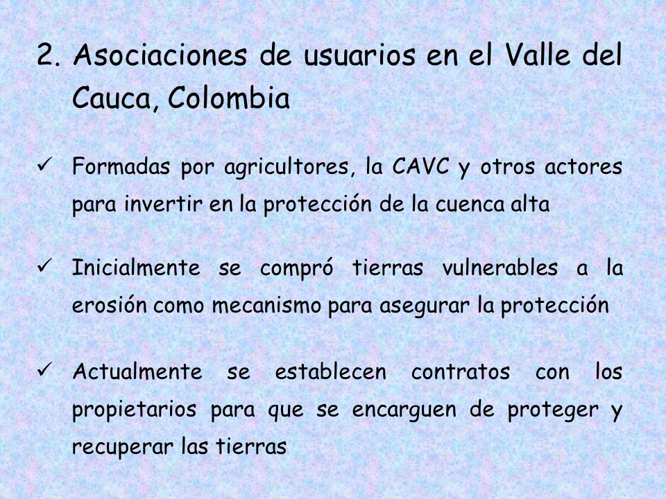 2. Asociaciones de usuarios en el Valle del Cauca, Colombia