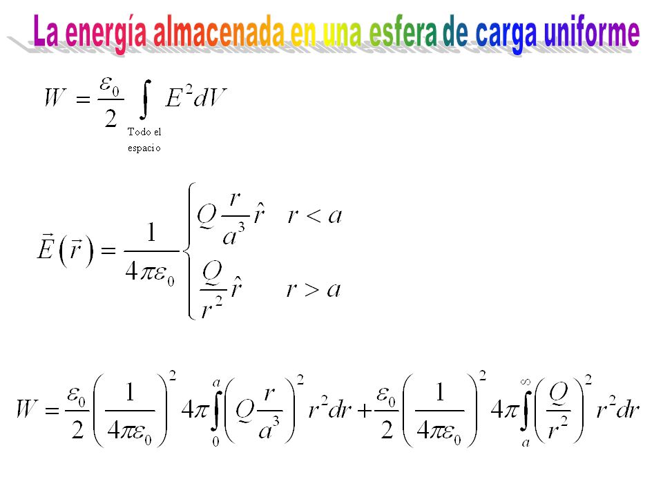 La energía almacenada en una esfera de carga uniforme