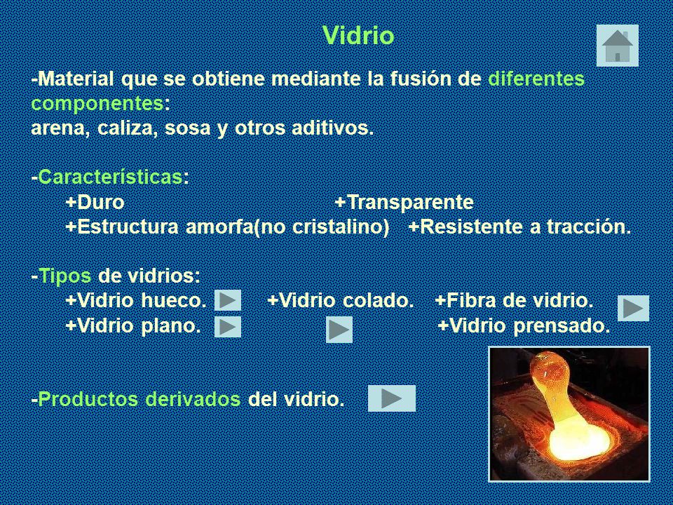 Vidrio -Material que se obtiene mediante la fusión de diferentes