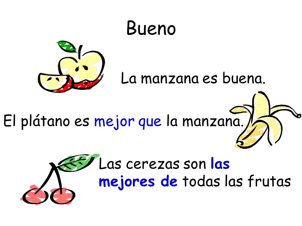 Bueno La manzana es buena. El plátano es mejor que la manzana.