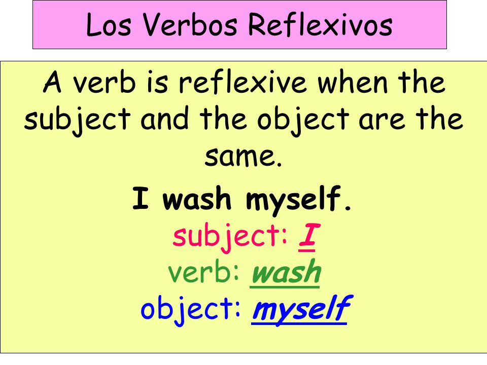 A verb is reflexive when the subject and the object are the same.