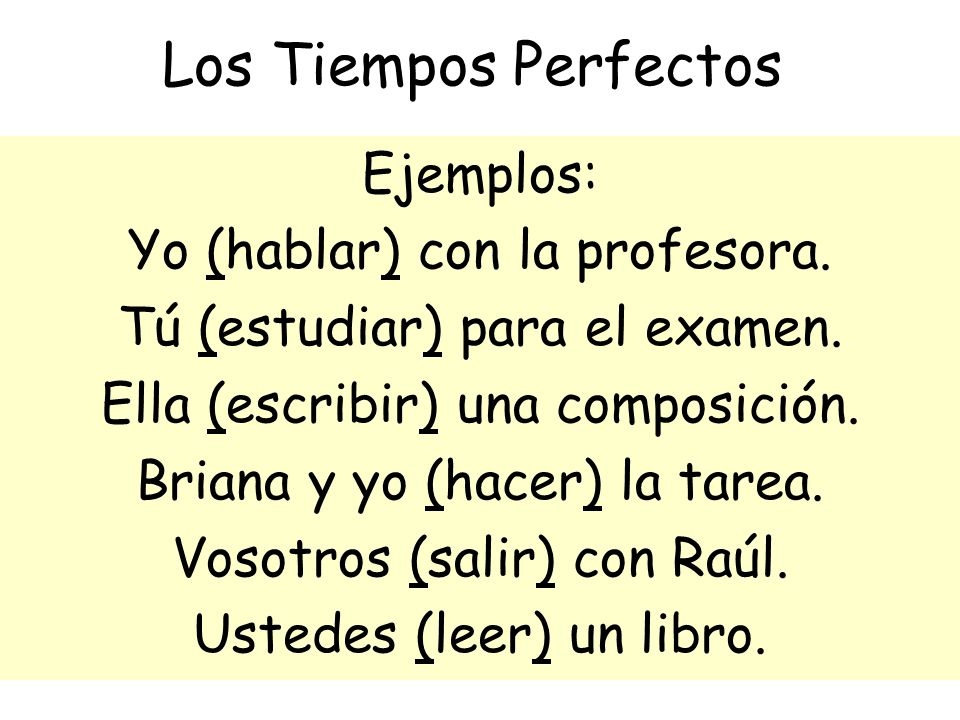 Los Tiempos Perfectos Ejemplos: Yo (hablar) con la profesora.