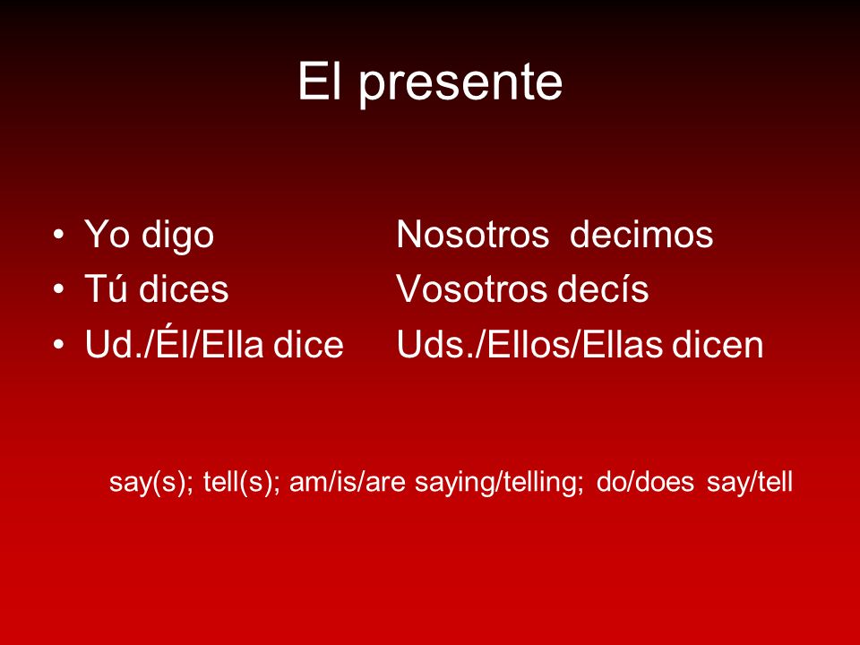 El presente Yo digo Nosotros decimos Tú dices Vosotros decís