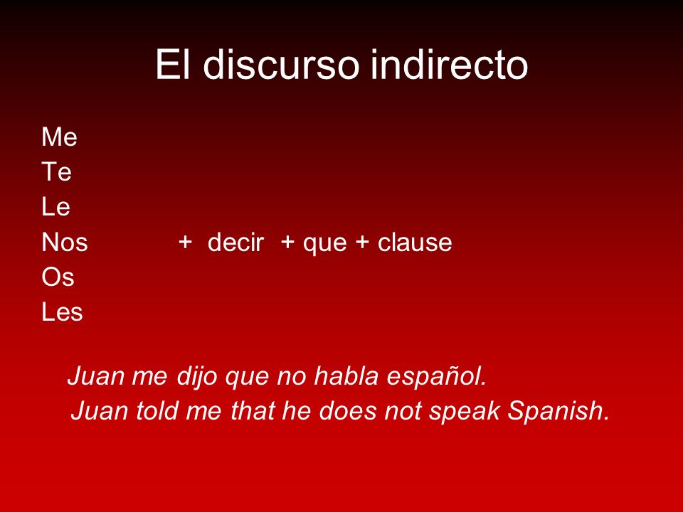 El discurso indirecto Me Te Le Nos + decir + que + clause Os Les