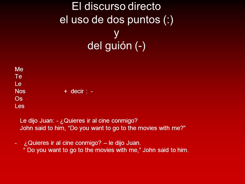 El discurso directo el uso de dos puntos (:) y del guión (-)