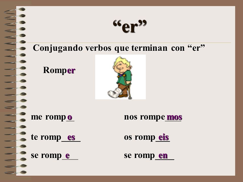 er Conjugando verbos que terminan con er Romper me romp__ o