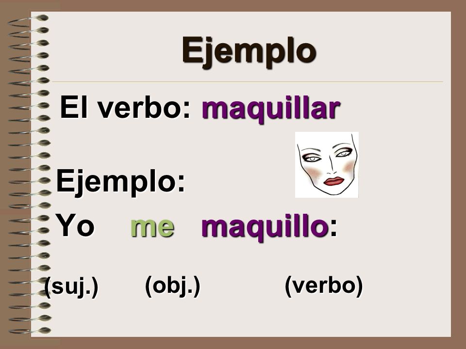 Ejemplo El verbo: maquillar Ejemplo: Yo me maquillo: (obj.) (verbo)