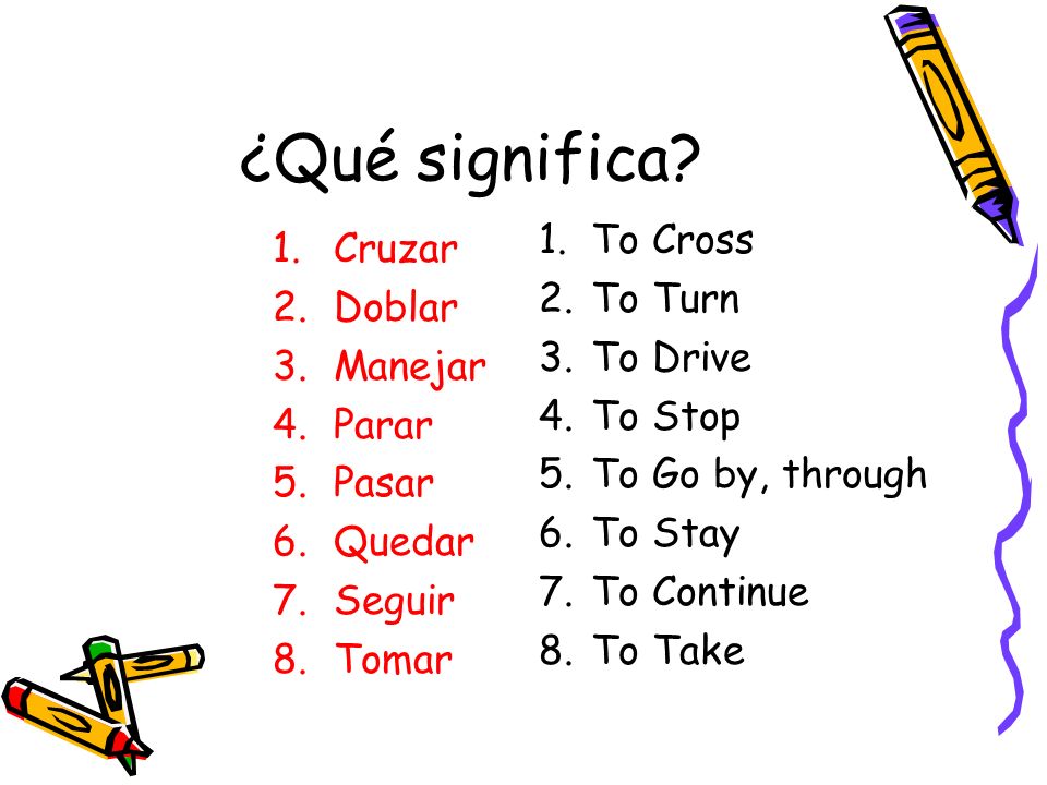 ¿Qué significa To Cross Cruzar To Turn Doblar To Drive Manejar