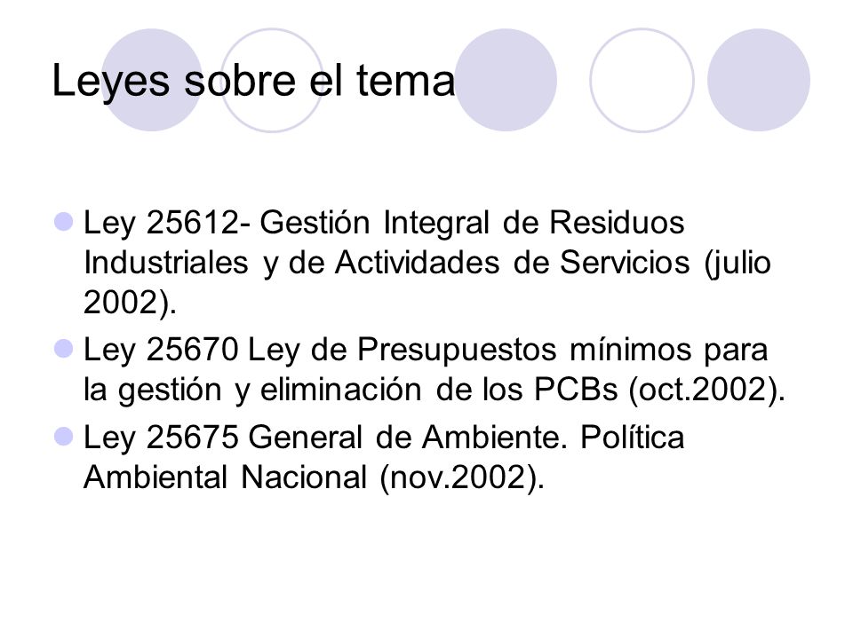 Leyes sobre el tema Ley Gestión Integral de Residuos Industriales y de Actividades de Servicios (julio 2002).
