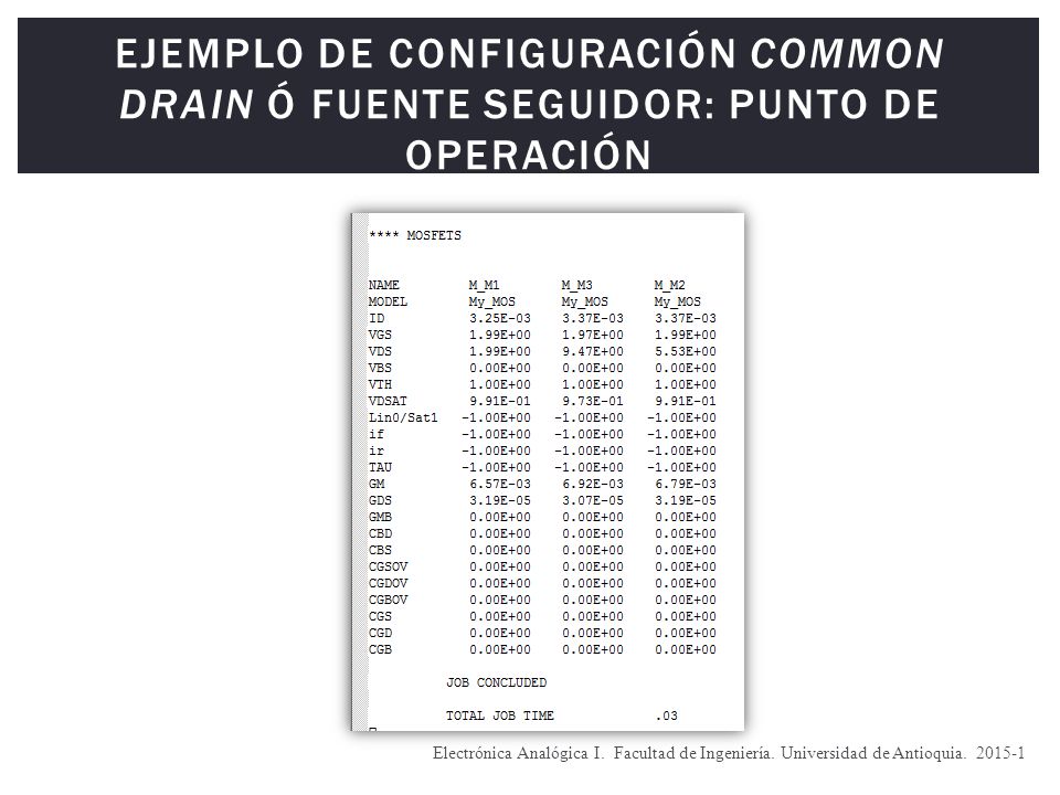 Ejemplo de Configuración Common Drain ó Fuente Seguidor: Punto de operación