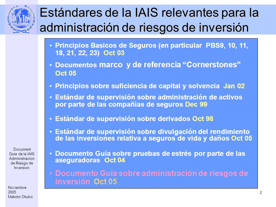 Estándares de la IAIS relevantes para la administración de riesgos de inversión
