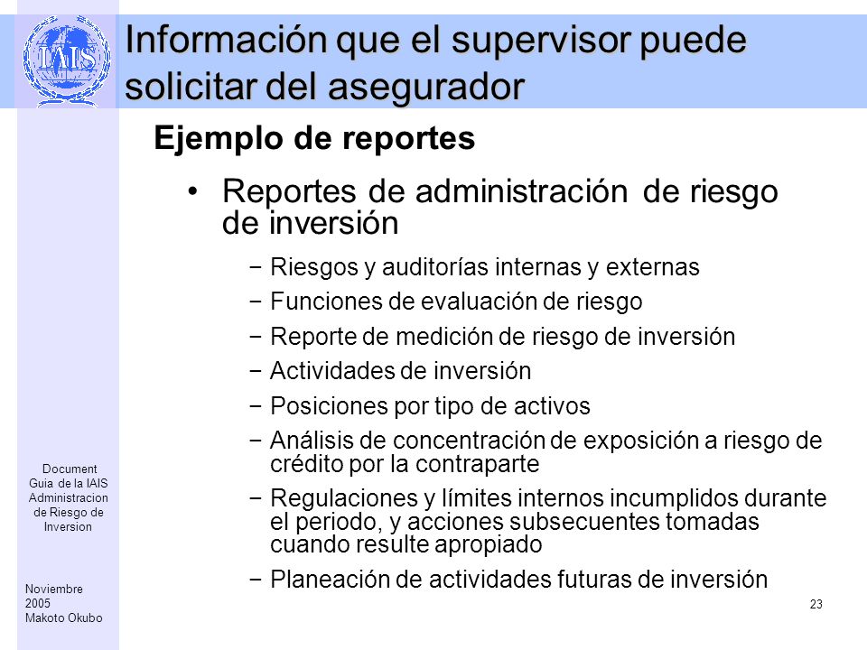 Información que el supervisor puede solicitar del asegurador
