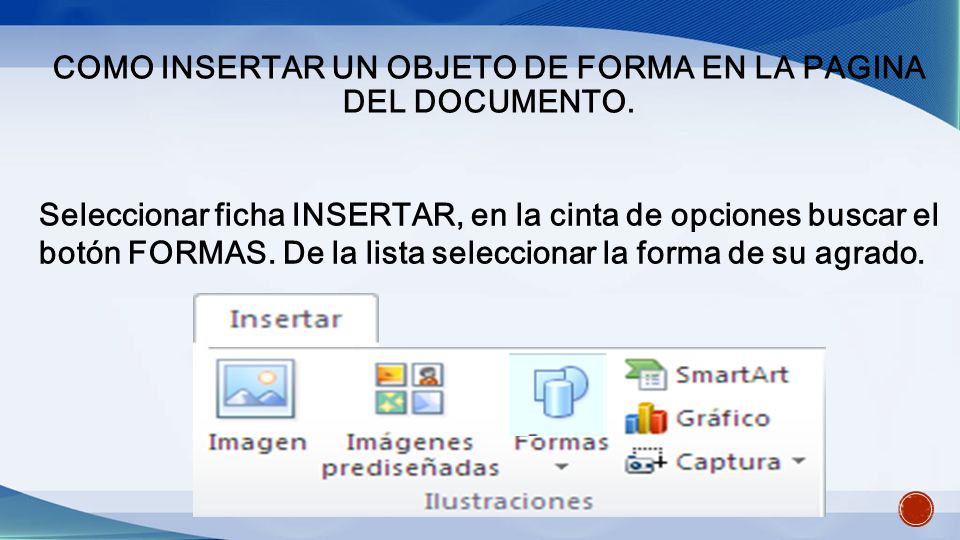 Como insertar un objeto de forma en la pagina del documento.