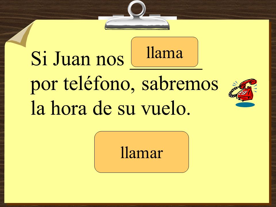 Si Juan nos _______ por teléfono, sabremos la hora de su vuelo.