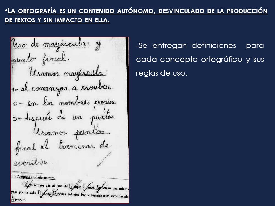 La ortografía es un contenido autónomo, desvinculado de la producción de textos y sin impacto en ella.