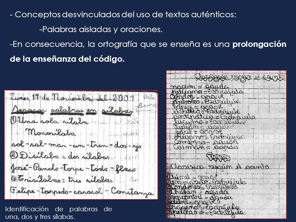 Conceptos desvinculados del uso de textos auténticos: