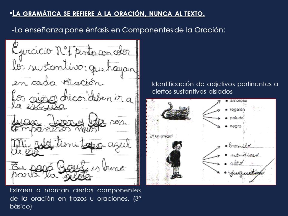 La gramática se refiere a la oración, nunca al texto.