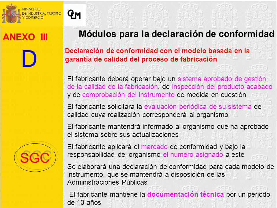 D SGC Módulos para la declaración de conformidad ANEXO III
