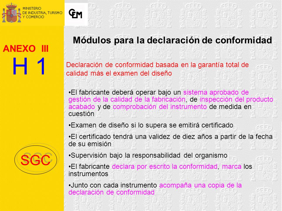 H 1 SGC Módulos para la declaración de conformidad ANEXO III