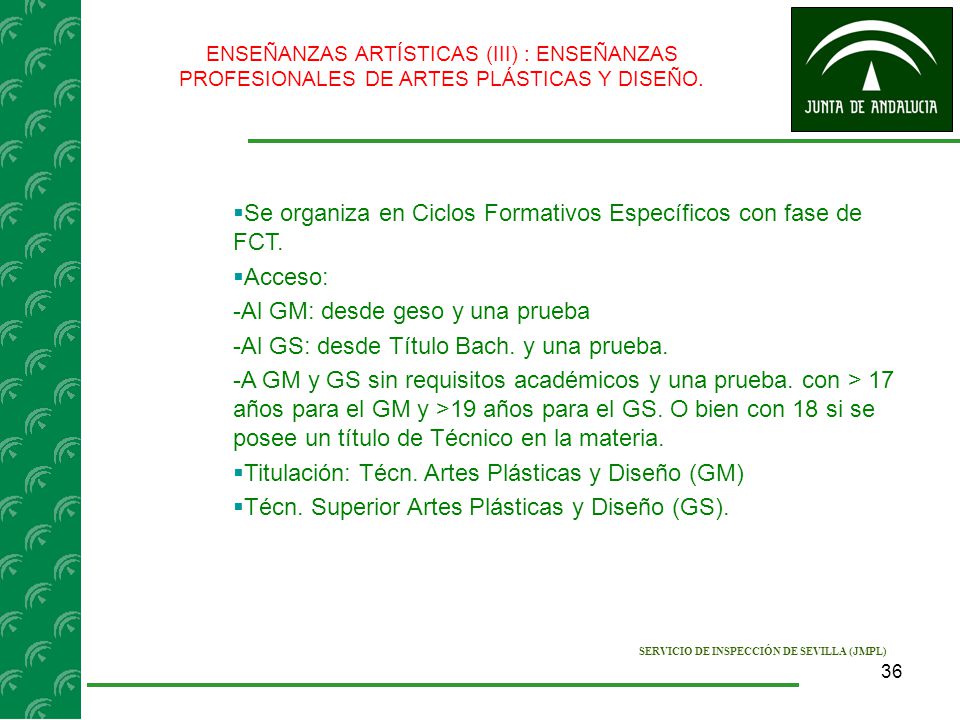 Se organiza en Ciclos Formativos Específicos con fase de FCT. Acceso: