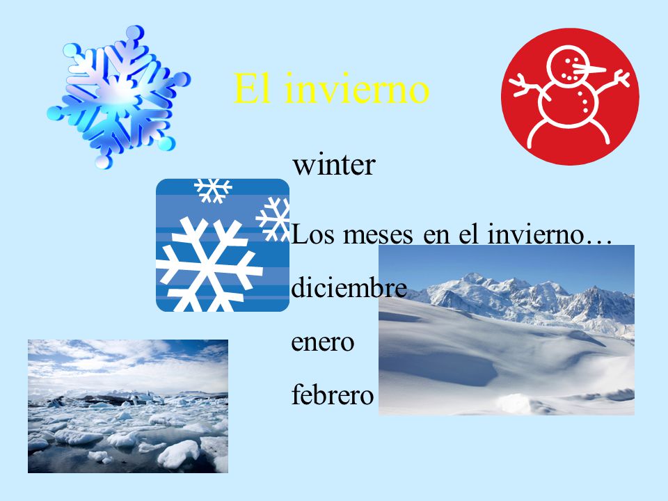 El invierno winter Los meses en el invierno… diciembre enero febrero