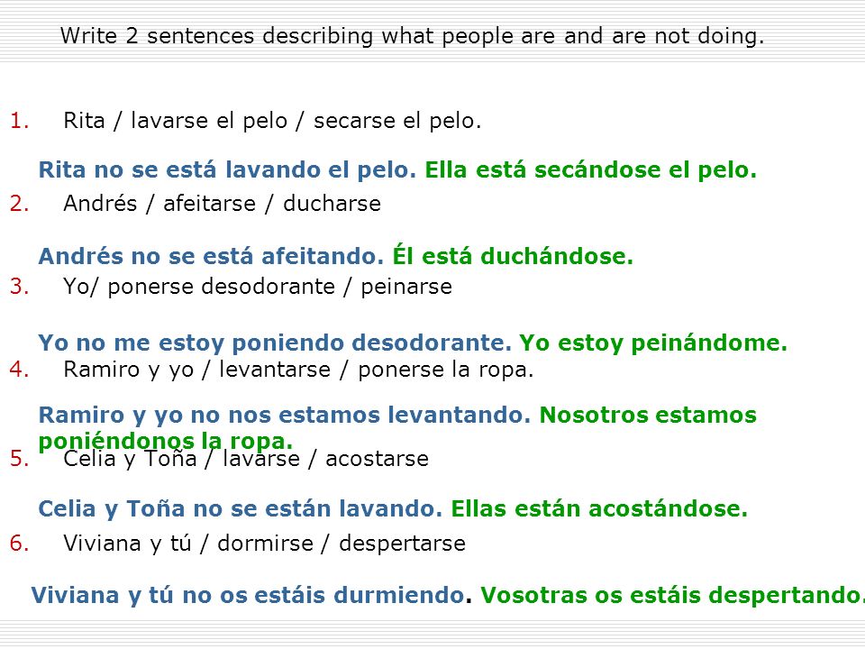 Write 2 sentences describing what people are and are not doing.