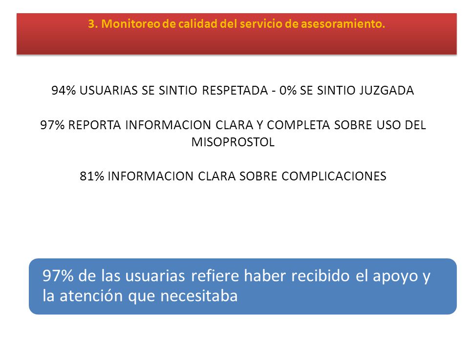 3. Monitoreo de calidad del servicio de asesoramiento.