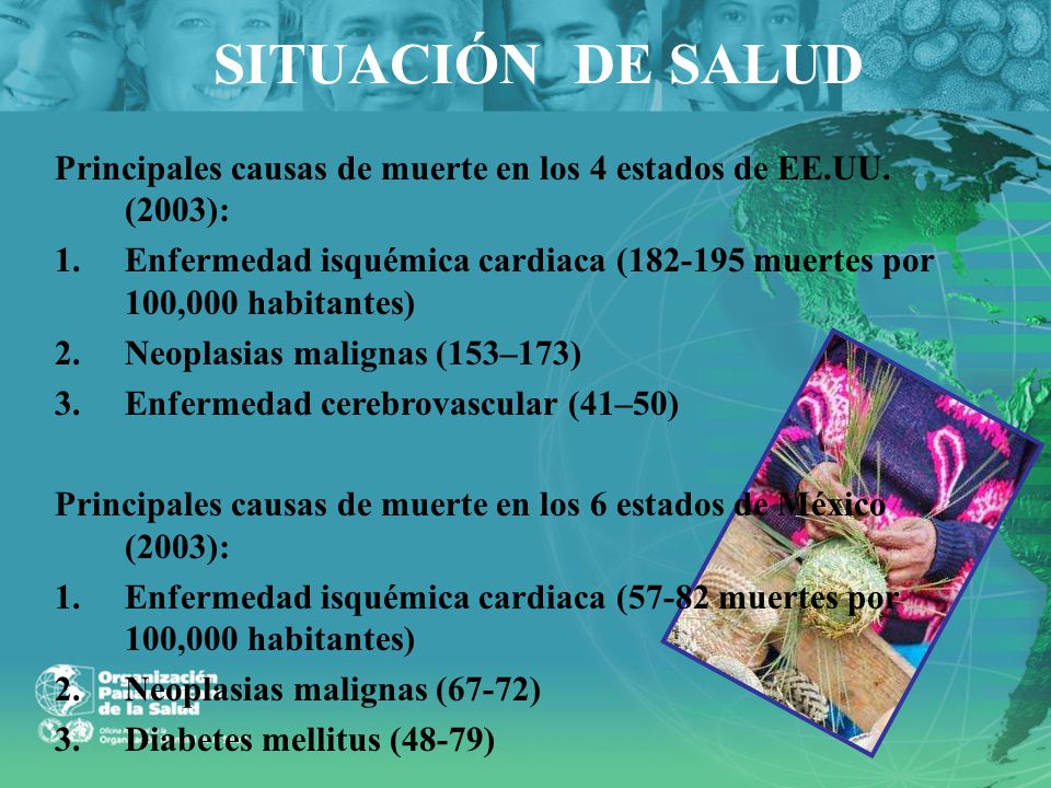 SITUACIÓN DE SALUD Principales causas de muerte en los 4 estados de EE.UU. (2003):