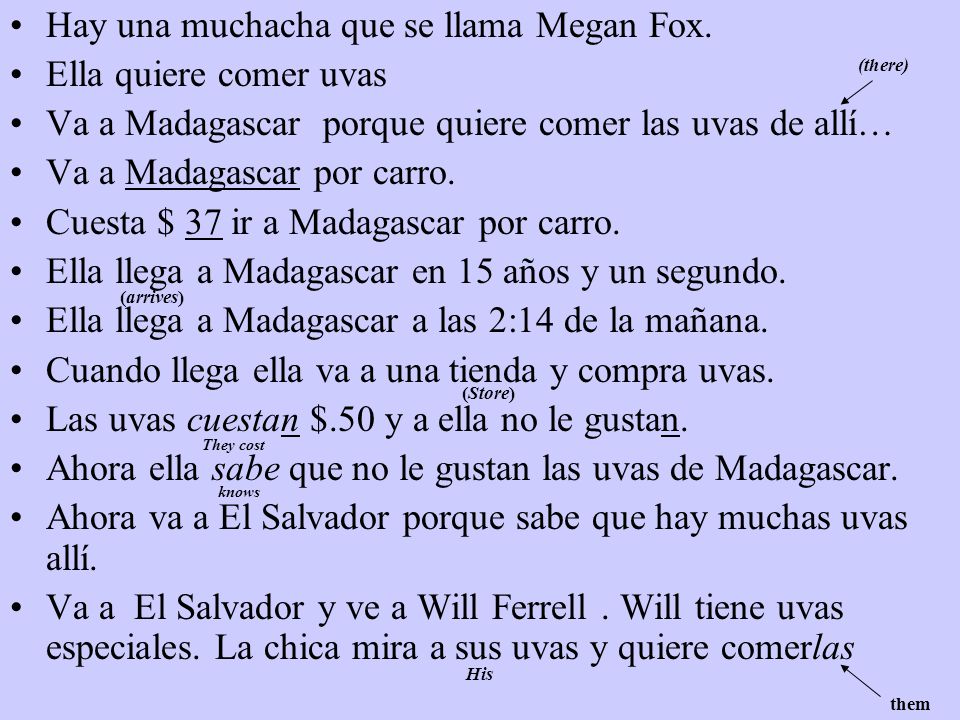 Hay una muchacha que se llama Megan Fox. Ella quiere comer uvas