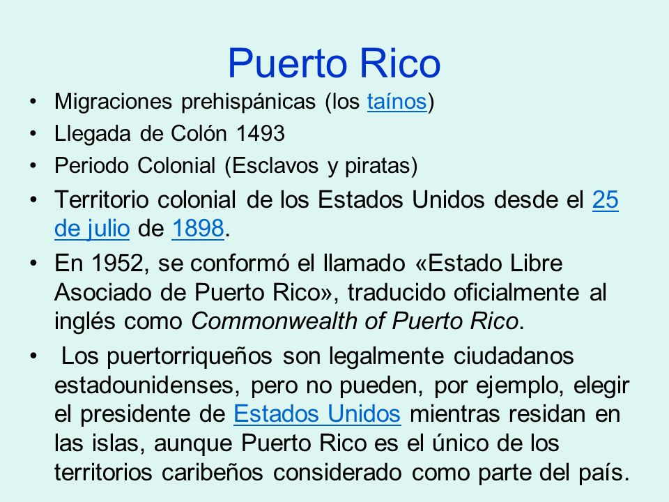 Puerto Rico Migraciones prehispánicas (los taínos) Llegada de Colón Periodo Colonial (Esclavos y piratas)